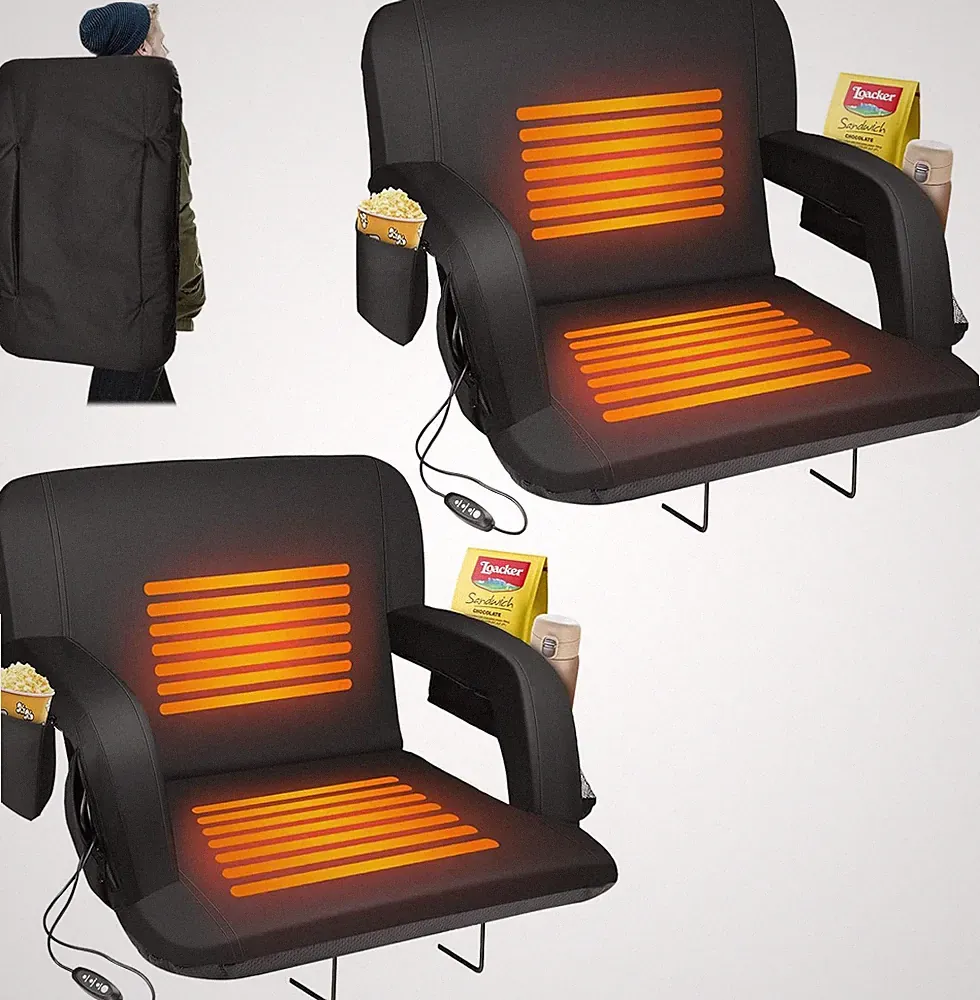 2PC Dual-Side Heated Stadium Seat with Back Support, 21" Wide Cushion, Foldable