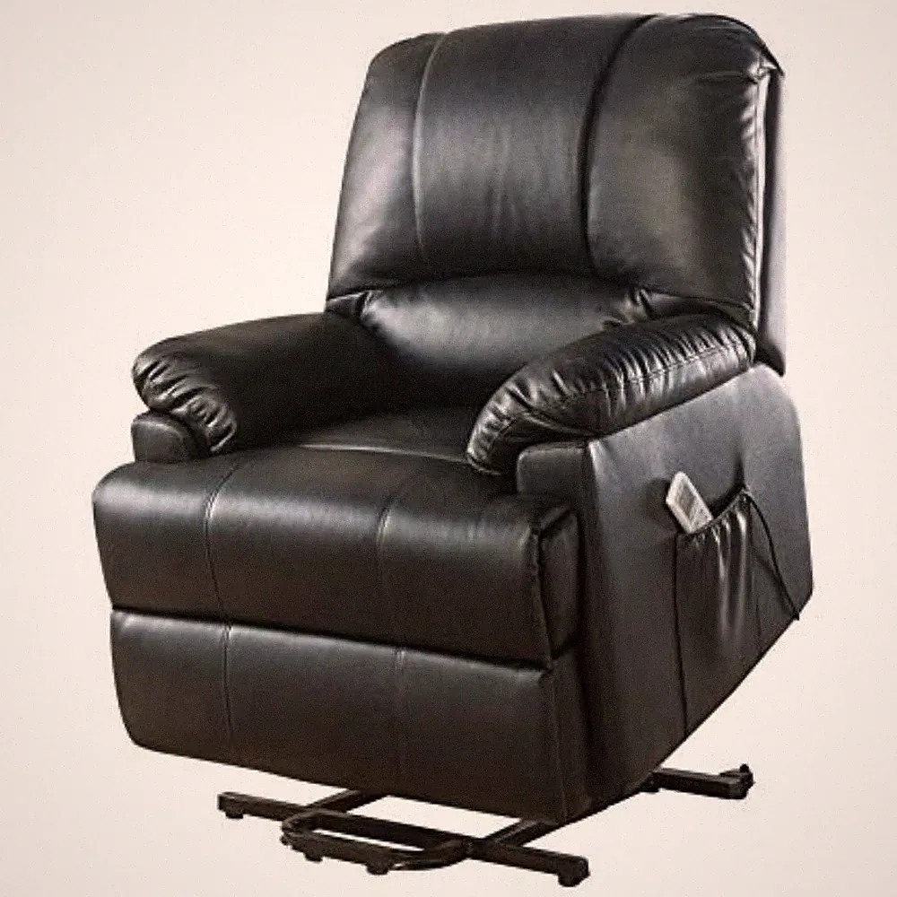 34 Black Faux Leather Power Massage Lift Assist Recliner