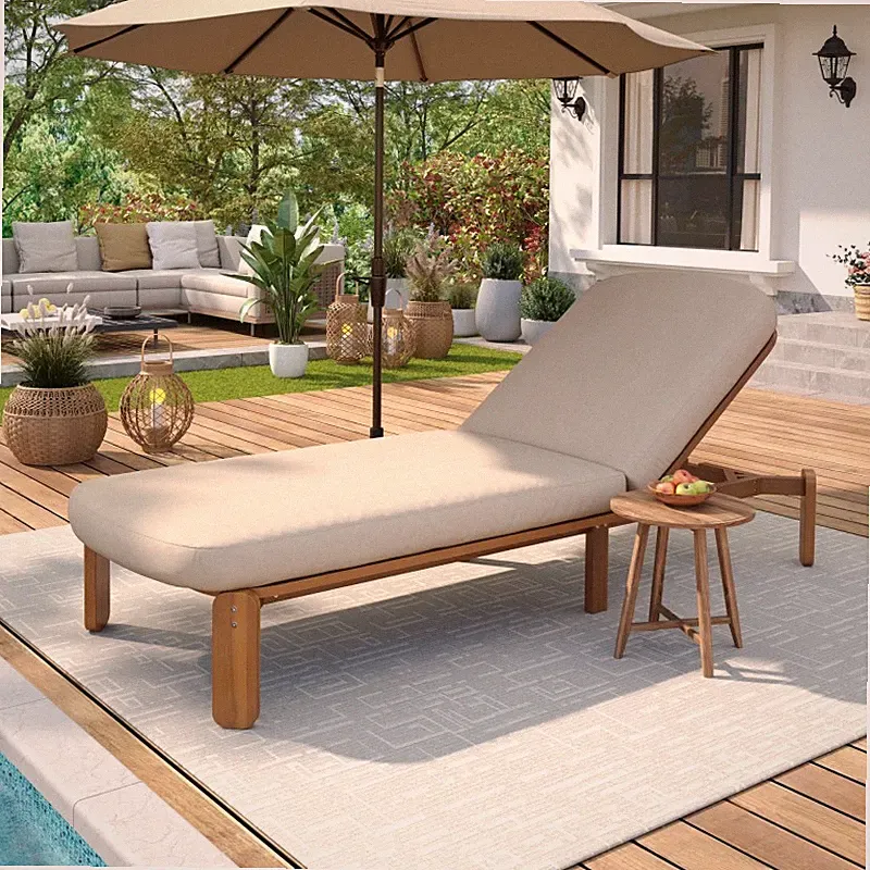Adjustable Outdoor Chaise Lounge Chair Reclining Patio Folding Acacia Wood Pool