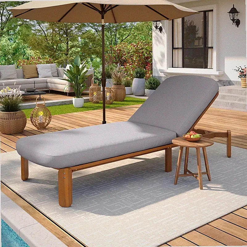 Adjustable Outdoor Chaise Lounge Chair Reclining Patio Pool Chair Acacia Wood