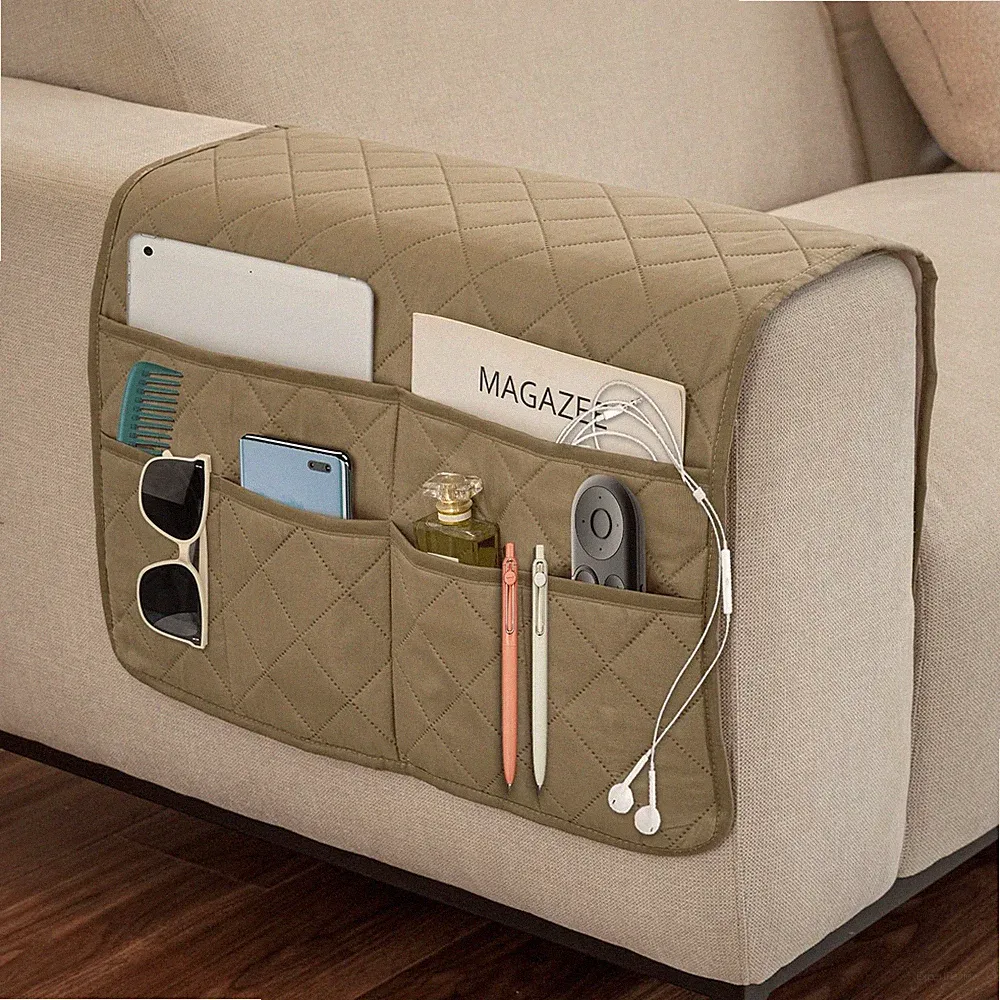 Beige Remote Control Holder Recliner Armchair Caddy Non Slip Sofa Armrest