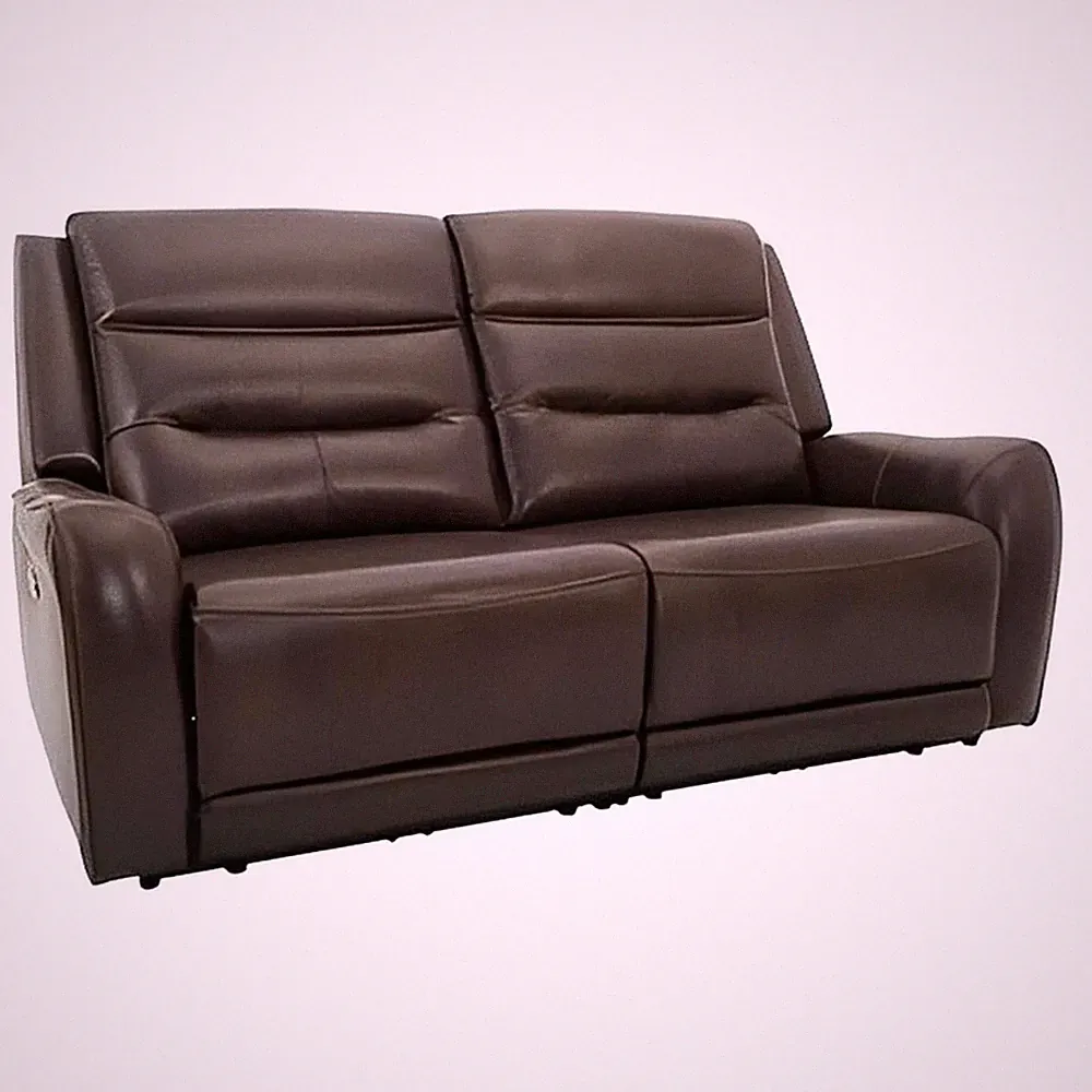 BROWN LEATHER LOVESEAT WITH 2 RECLINERS