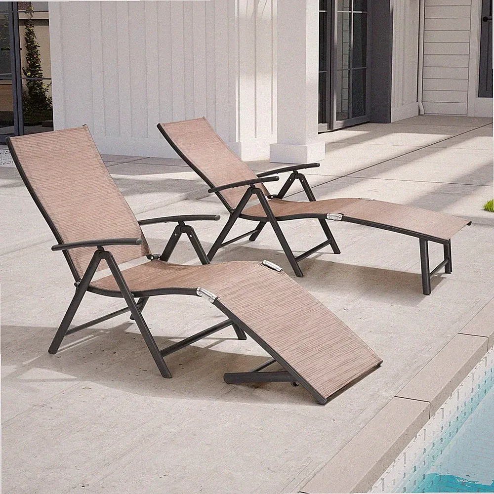 Chaise Lounge Chair Outdoor Set of 2, Aluminum Folding Patio Recliner Chair,...