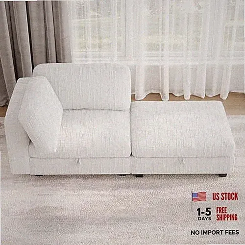 Comfy Chenille Upholstered Reversible Storage Chaise Lounge Indoor for Beige