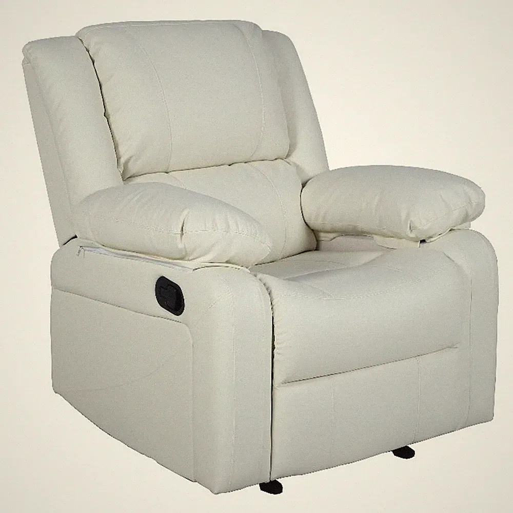 Contemporary Cream LeatherSoft Pillow Back Recliner - Living Room Furniture
