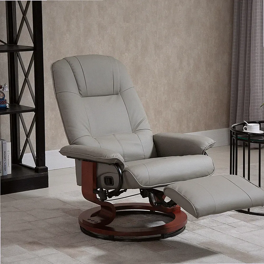 Faux Leather Manual Recliner with Swivel Wood Base Padded Armrest