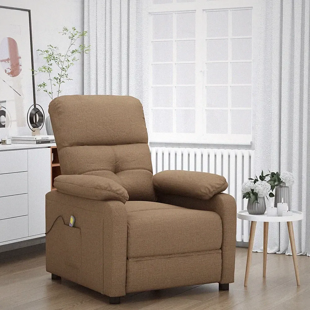 Massage Recliner Brown Fabric