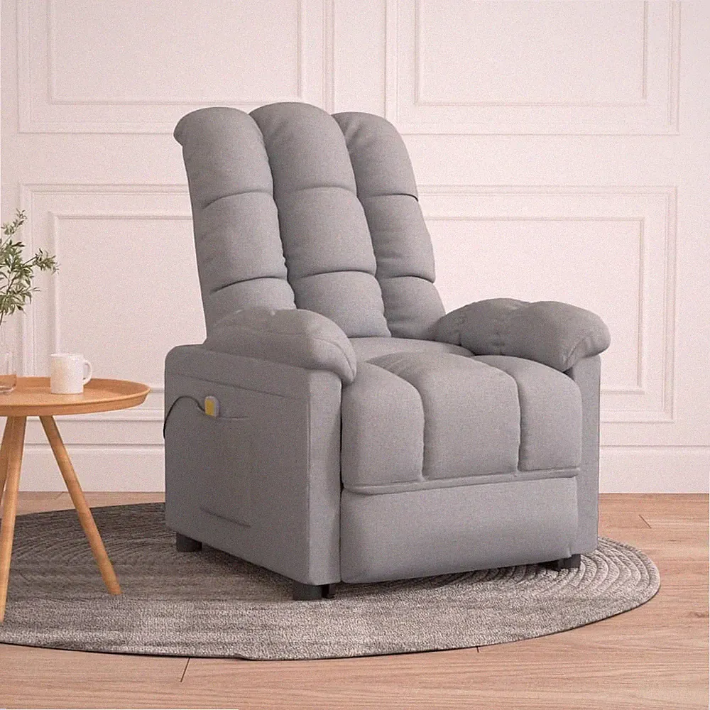 Massage Recliner Light Gray Fabric