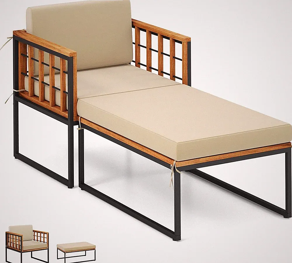 Outdoor Chaise Lounge Chair, Acacia Wood Heavy Duty 1200 Lbs Weight Capacity Woo