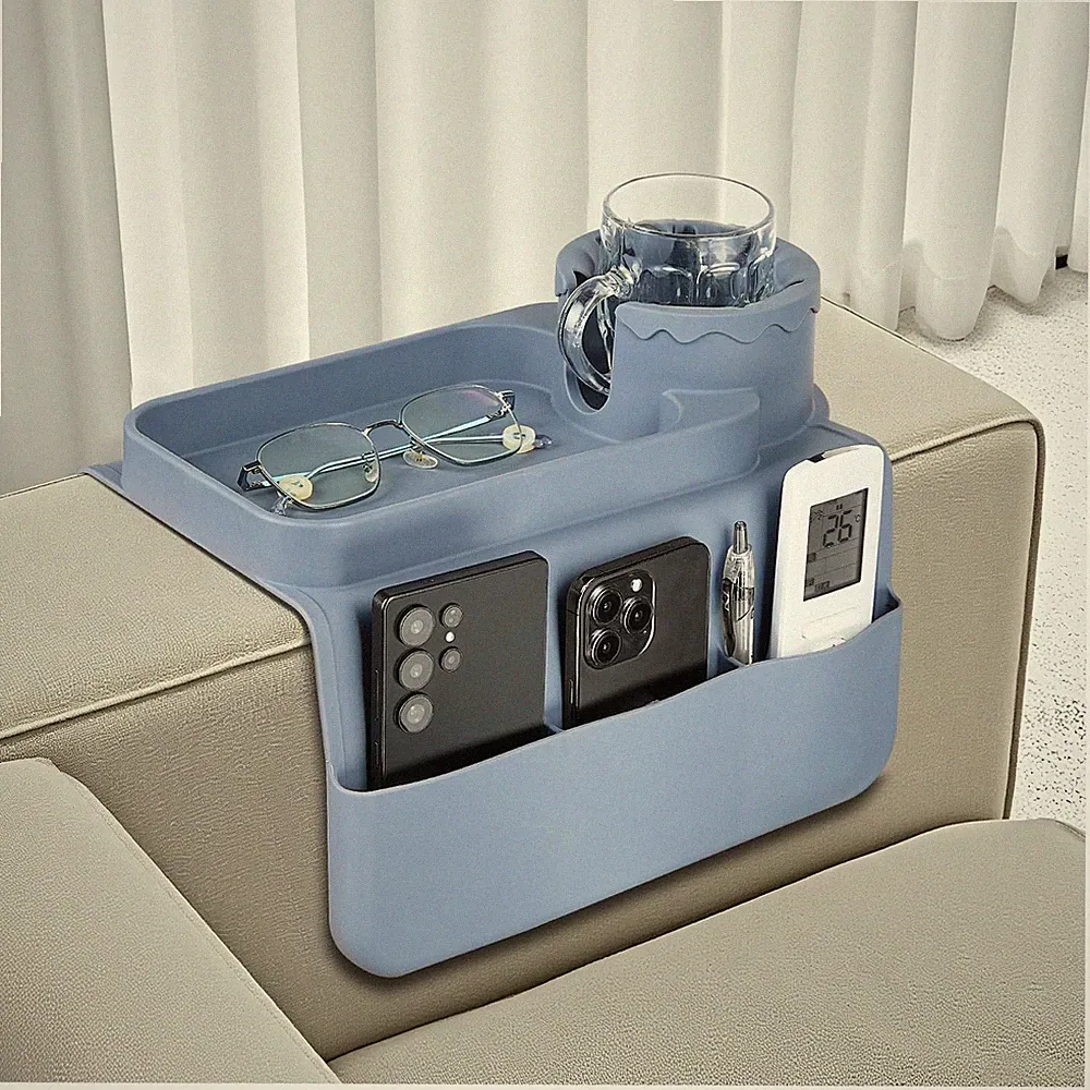 Silicone Couch Cup Holder Tray, Dirt-Resistant Silicone Couch Arm Tray for Remot