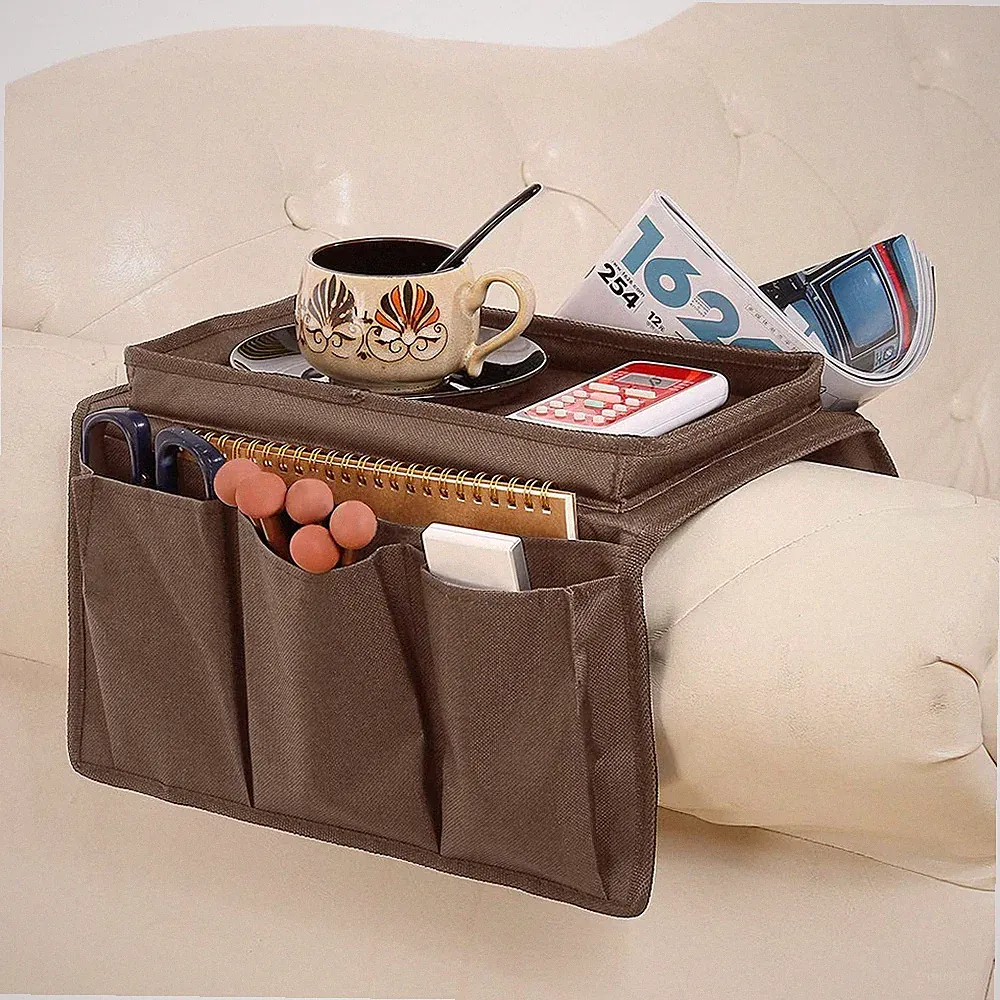 Sofa Armrest Organizer with Cup Holder Tray Chair Arm TV Remote Holder for Re...