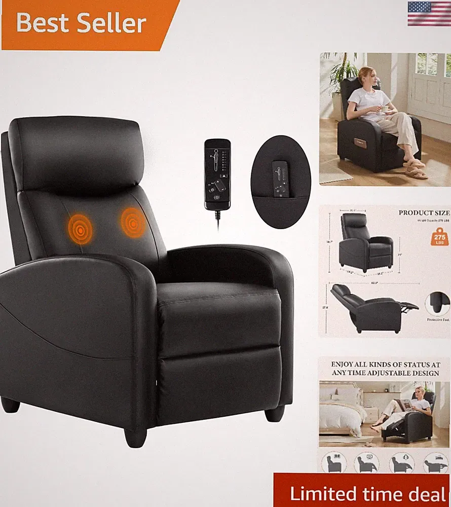 Sophisticated Massage Recliner with Lumbar Support - Perfect for Home Theaters