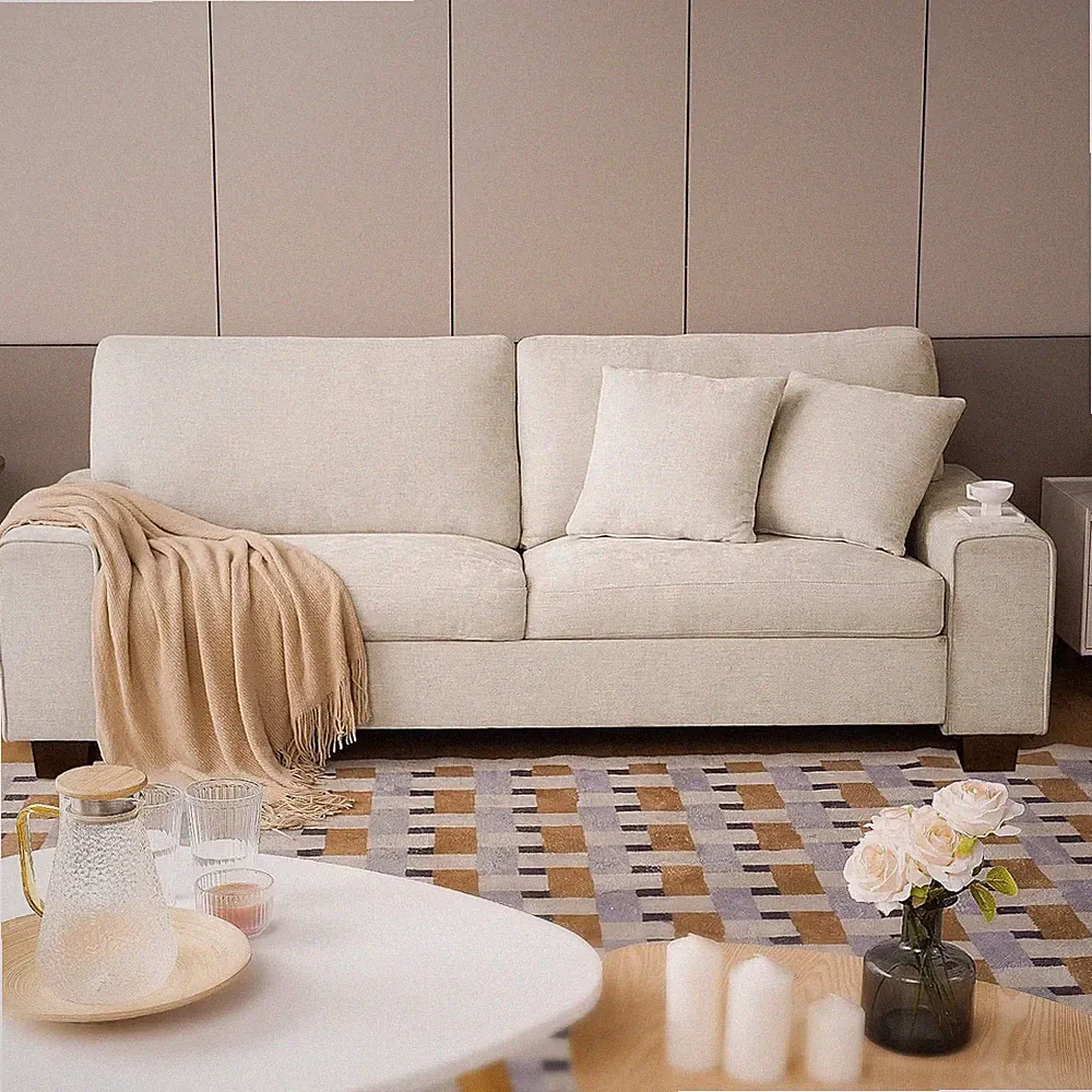 Stylish Beige Loveseat Sofa with Recliner, Removable Cover & Easy Assembly