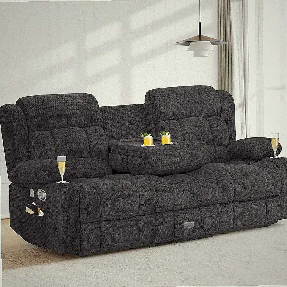 Stylish Gray Recliner Loveseat Sofa with Storage, USB Ports & Cup Holders