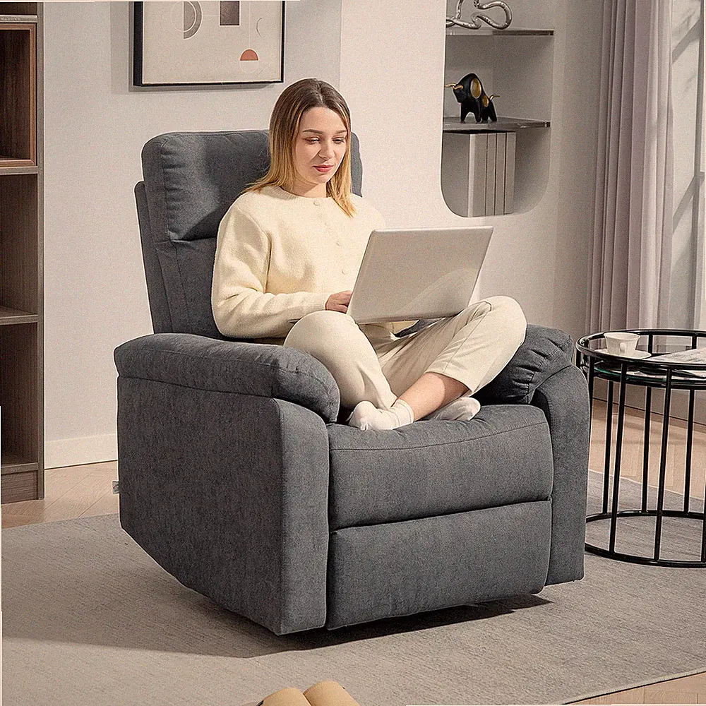 Wide Swivel Rocker Recliner, Overstuffed Reclining Sofa, Gray